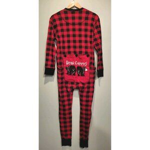 Lazy One Unisex Red Black Buffalo Plaid Bear Cheeks 1pc Pajamas Sz M